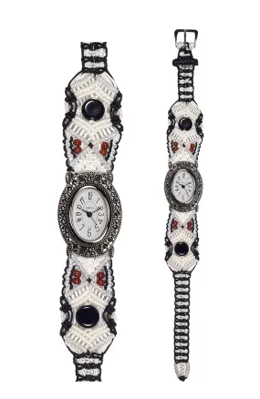 101D - Wide with Vintage Style Oval Marcasite Watch