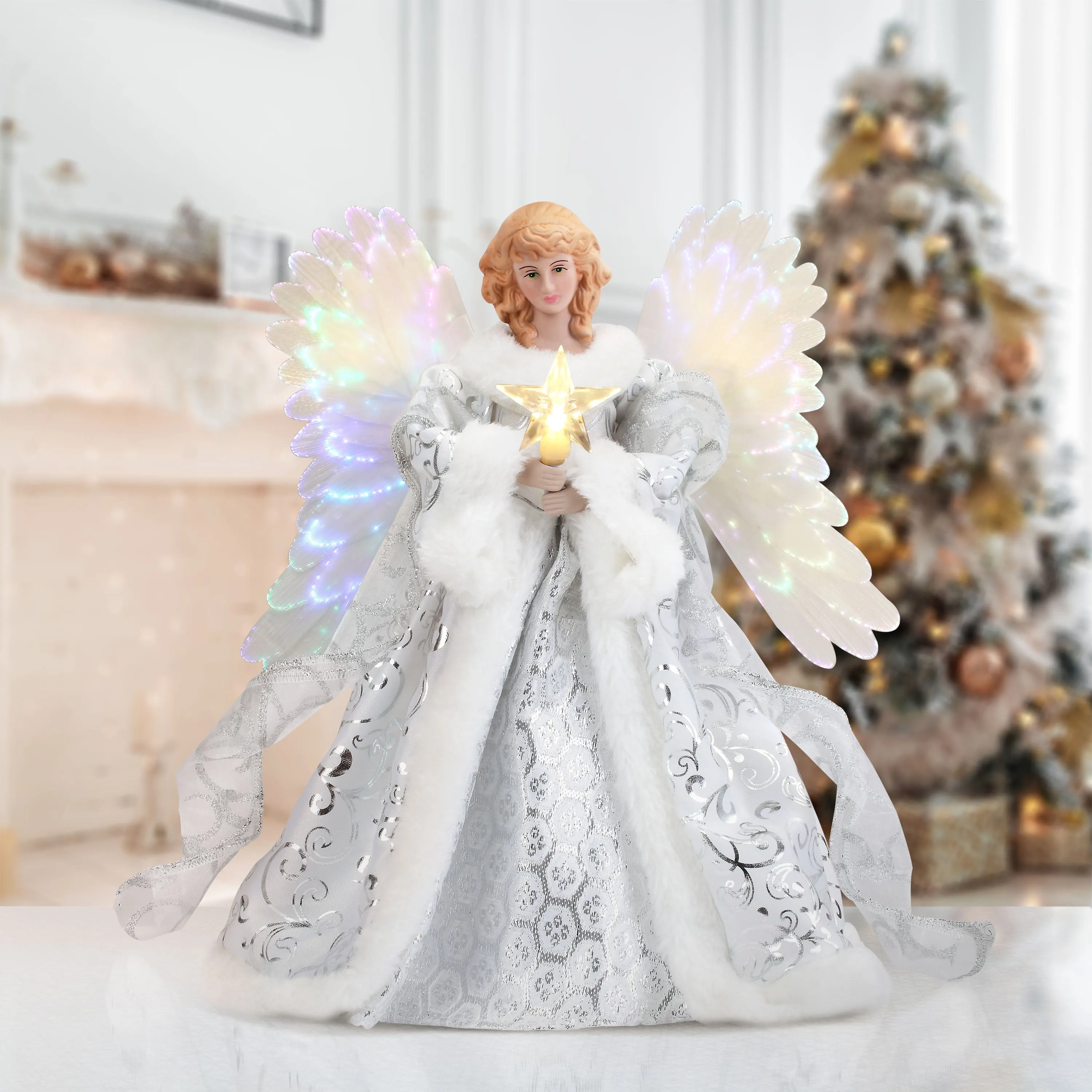 12 in. Fiber-Optic Animated Tree Topper - White Angel