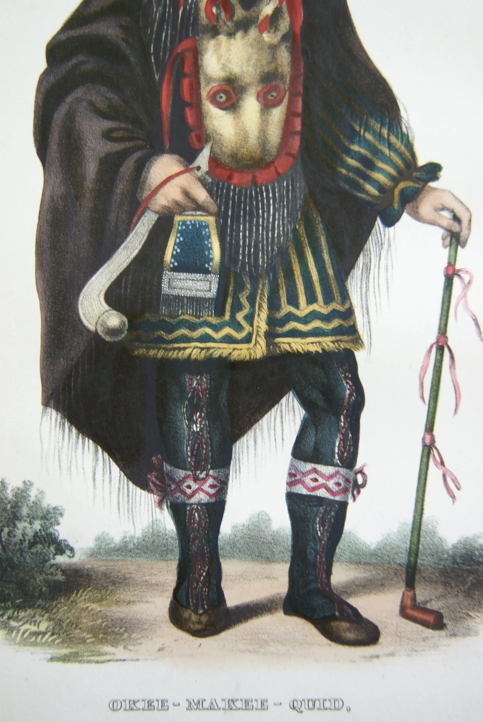 1848 Original Hand colored lithograph of OKEE-MAKEE-QUID, A CHIPPEWAY CHIEF, plate 20, from the octavo edition of McKenney & Hall’s History of the Indian Tribes of North America. (OKEEMAKEEQUID)