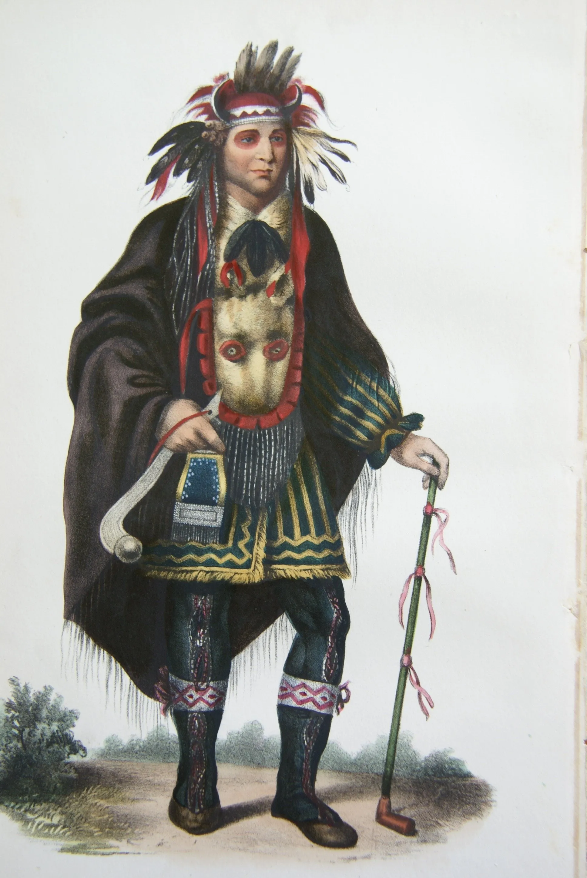 1848 Original Hand colored lithograph of OKEE-MAKEE-QUID, A CHIPPEWAY CHIEF, plate 20, from the octavo edition of McKenney & Hall’s History of the Indian Tribes of North America. (OKEEMAKEEQUID)