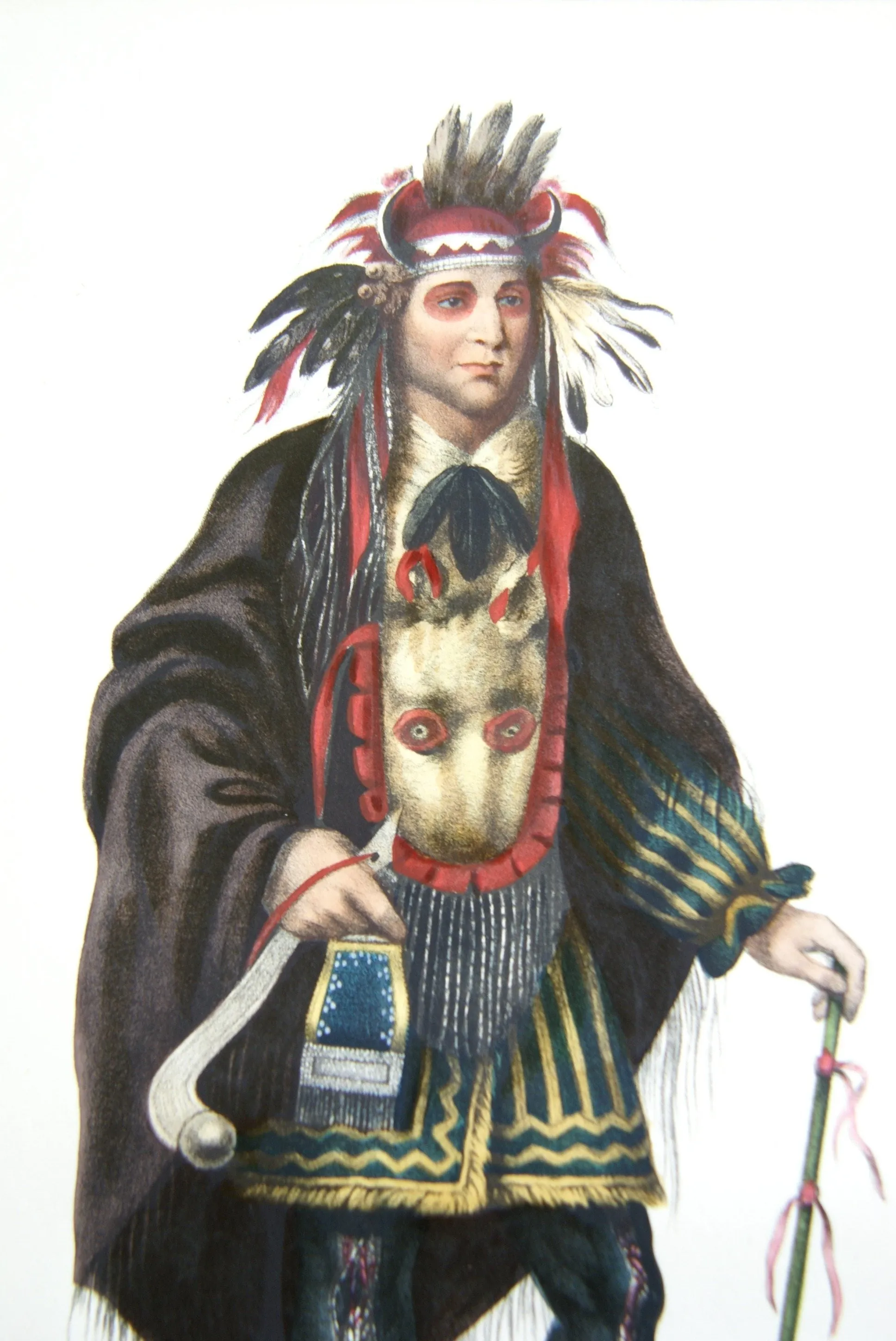 1848 Original Hand colored lithograph of OKEE-MAKEE-QUID, A CHIPPEWAY CHIEF, plate 20, from the octavo edition of McKenney & Hall’s History of the Indian Tribes of North America. (OKEEMAKEEQUID)