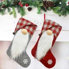 18*9 Inch Faceless Doll Christmas Stocking Snow-flower Gray Xms Stockings Sock Home Decor Red Kids Gift Bags Christmas Gifts