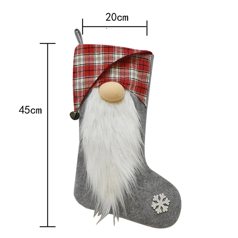 18*9 Inch Faceless Doll Christmas Stocking Snow-flower Gray Xms Stockings Sock Home Decor Red Kids Gift Bags Christmas Gifts