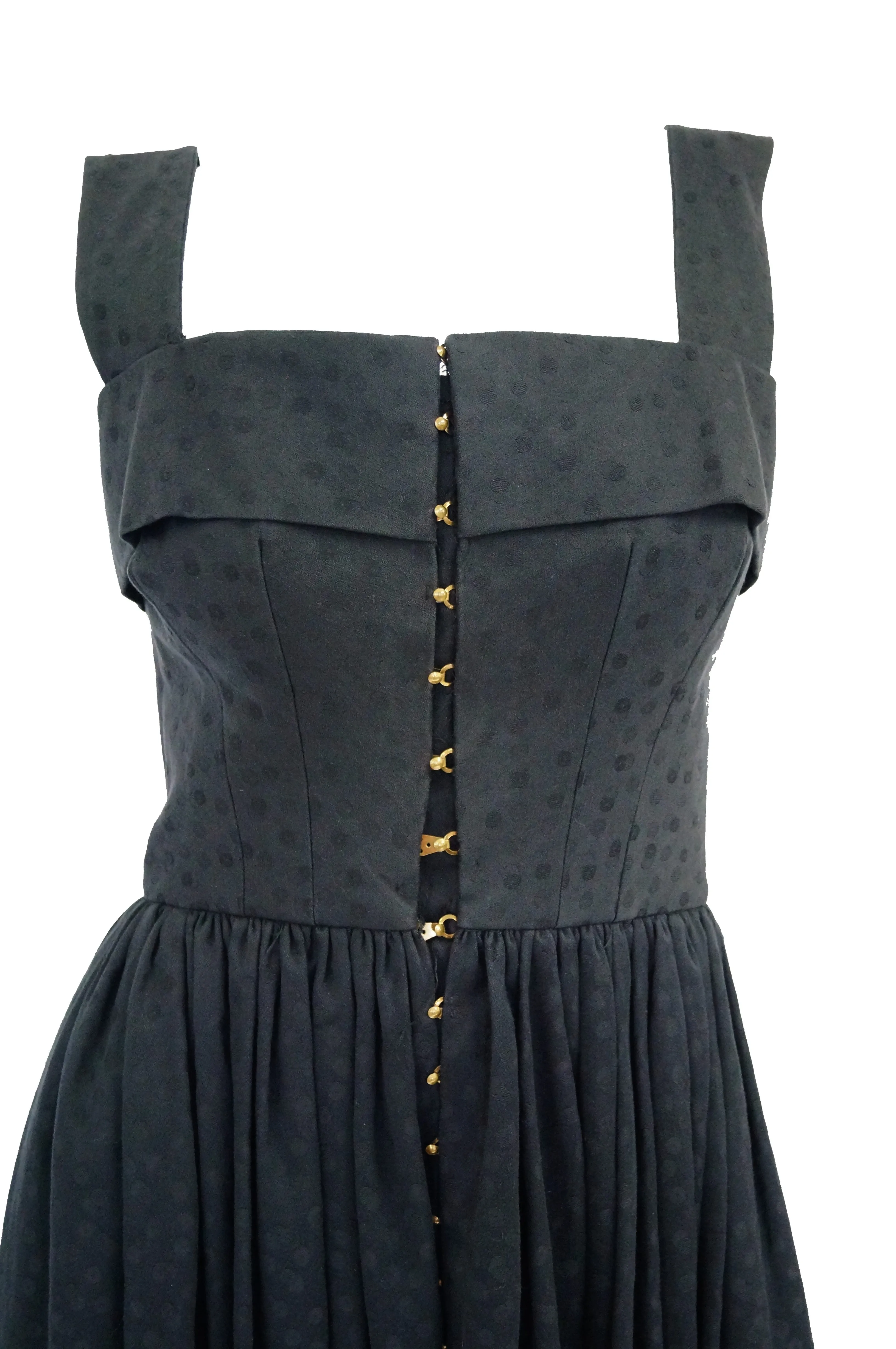 1940s Claire McCardell Black Cotton Dotted Dress with Metal Closures - Rare