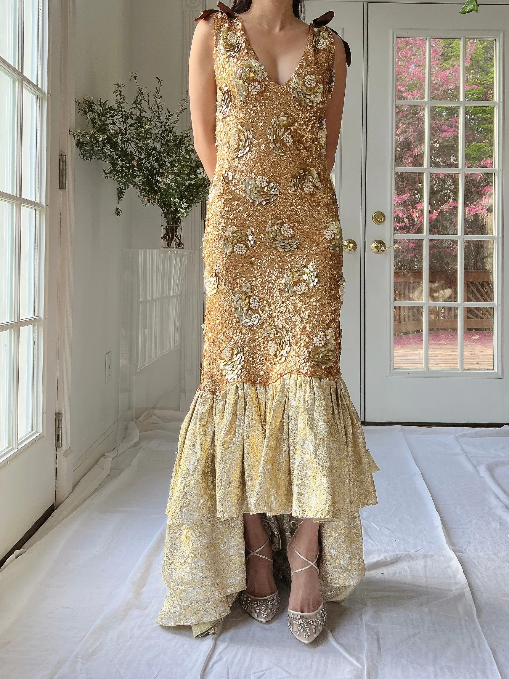 1960s Gold Gene Shelly Wool Beaded Gown - XS-M