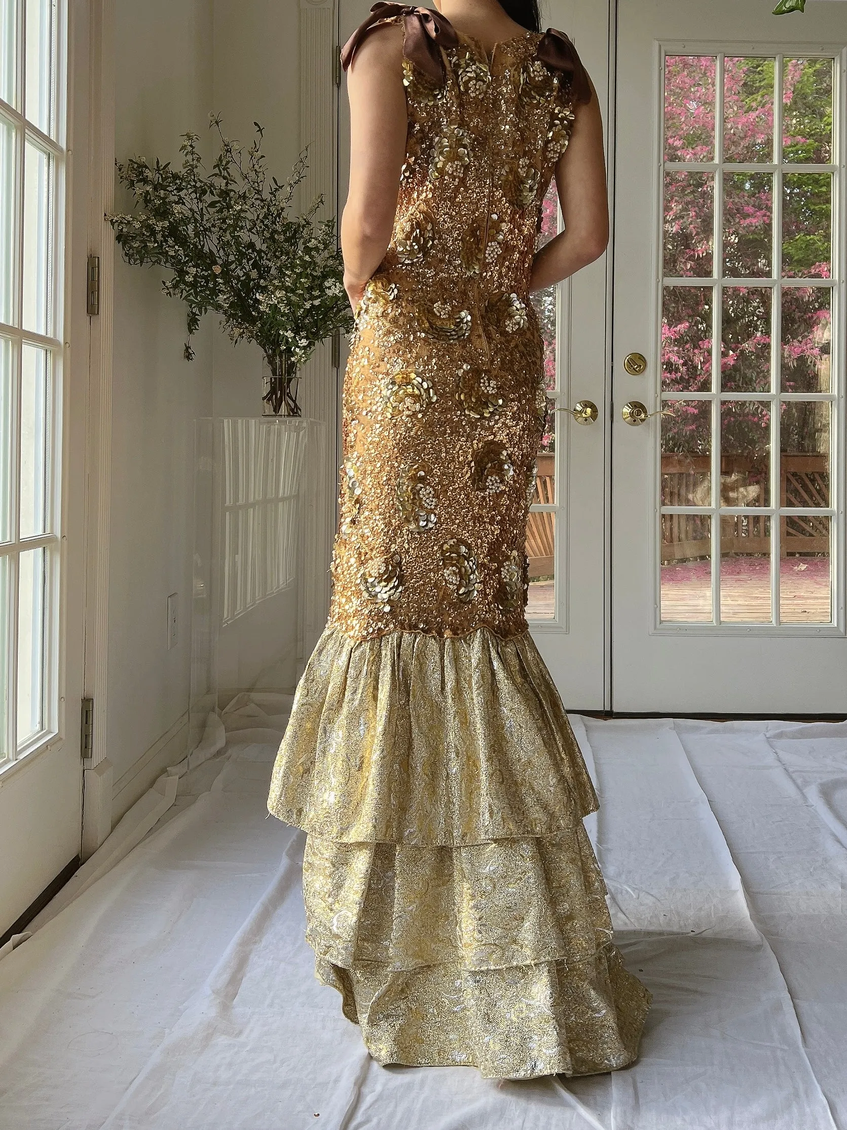 1960s Gold Gene Shelly Wool Beaded Gown - XS-M