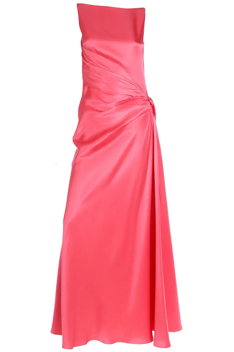 1990s Bill Blass Vintage Salmon Pink Silk Draped Evening Gown