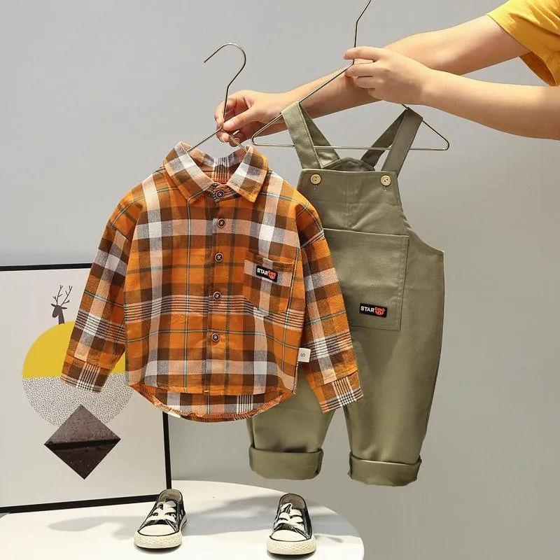 2-piece Plaid Shirt & Solid Dungarees for Children Boy