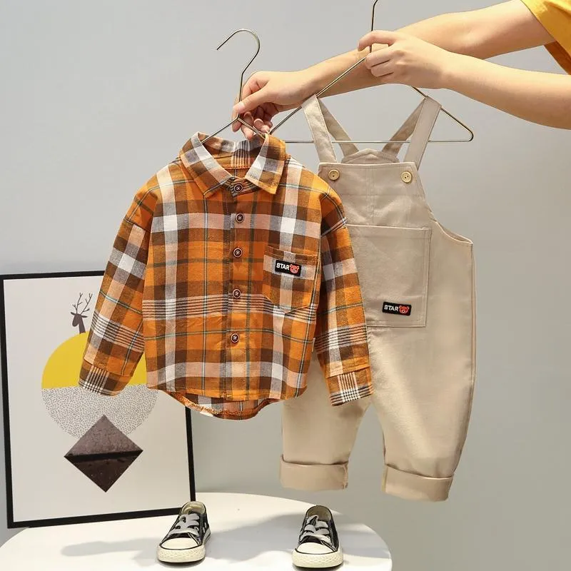 2-piece Plaid Shirt & Solid Dungarees for Children Boy