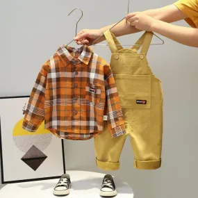 2-piece Plaid Shirt & Solid Dungarees for Children Boy