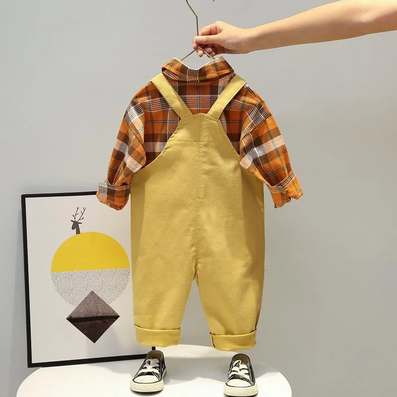 2-piece Plaid Shirt & Solid Dungarees for Children Boy