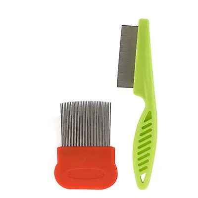 2Pcs 8*6cm red Ultra-Fine Flea Dog Cat Comb Compact Metal Teeth Healthy Fur Hair Coat Clean comb AZ14300