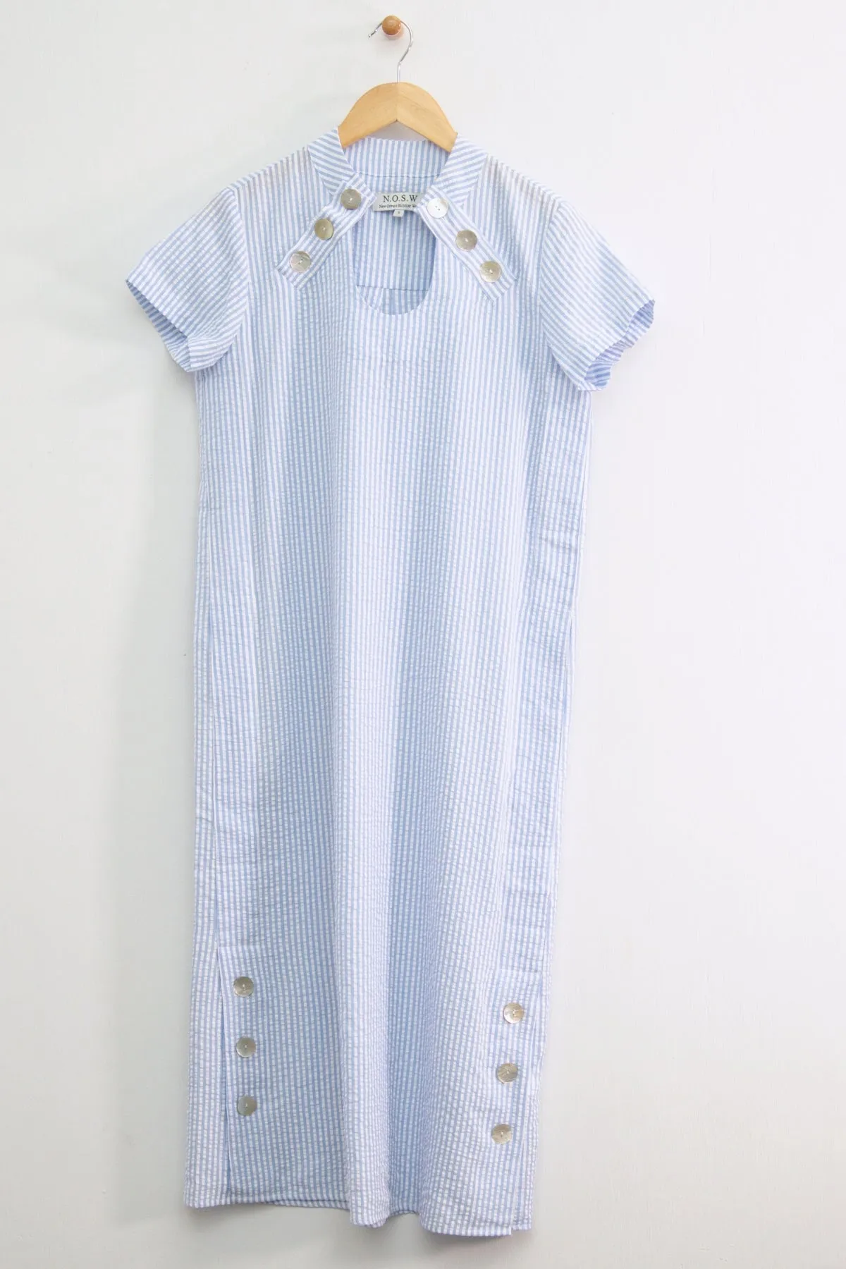 48" Seersucker Short Sleeve U Neck Dress