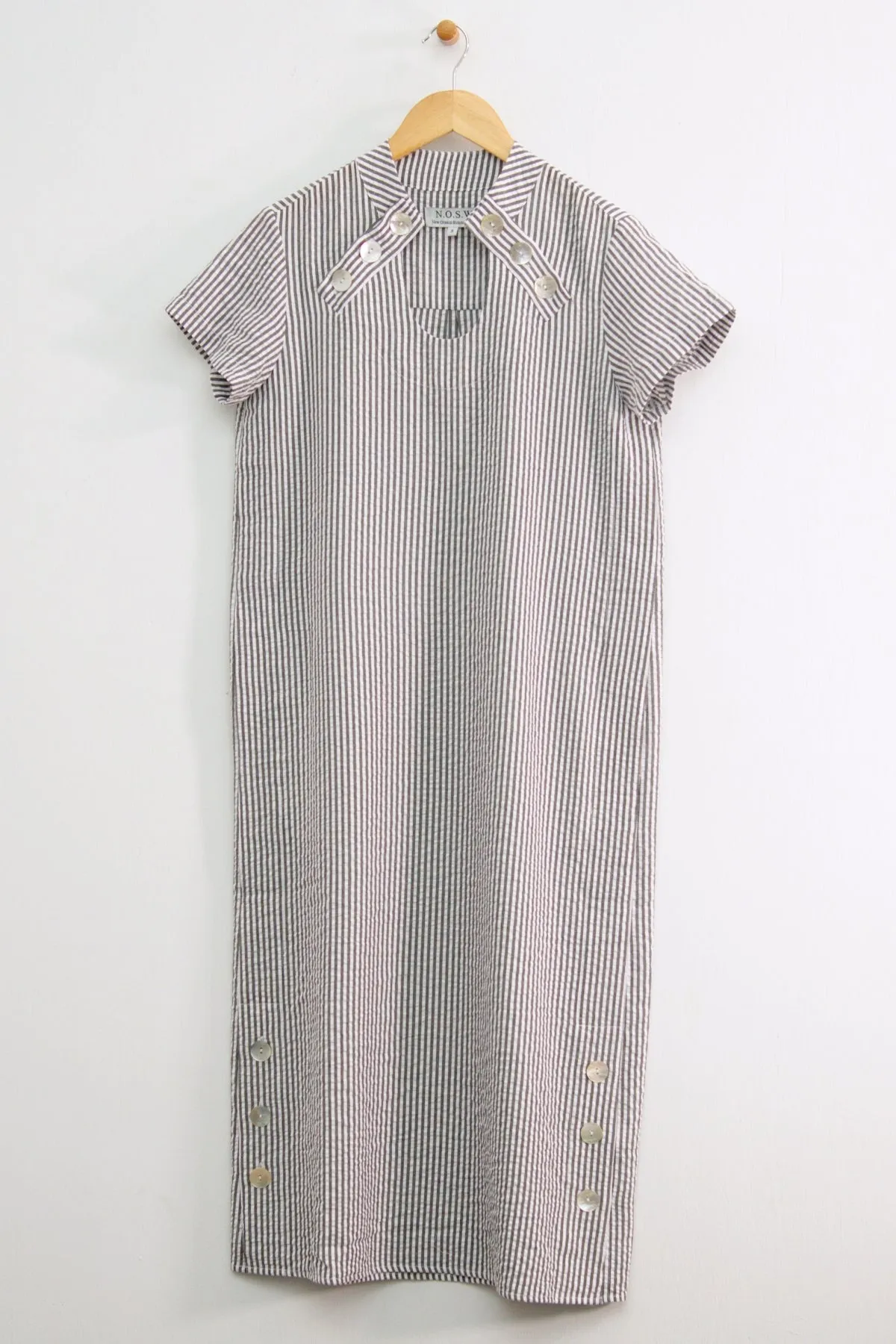 48" Seersucker Short Sleeve U Neck Dress