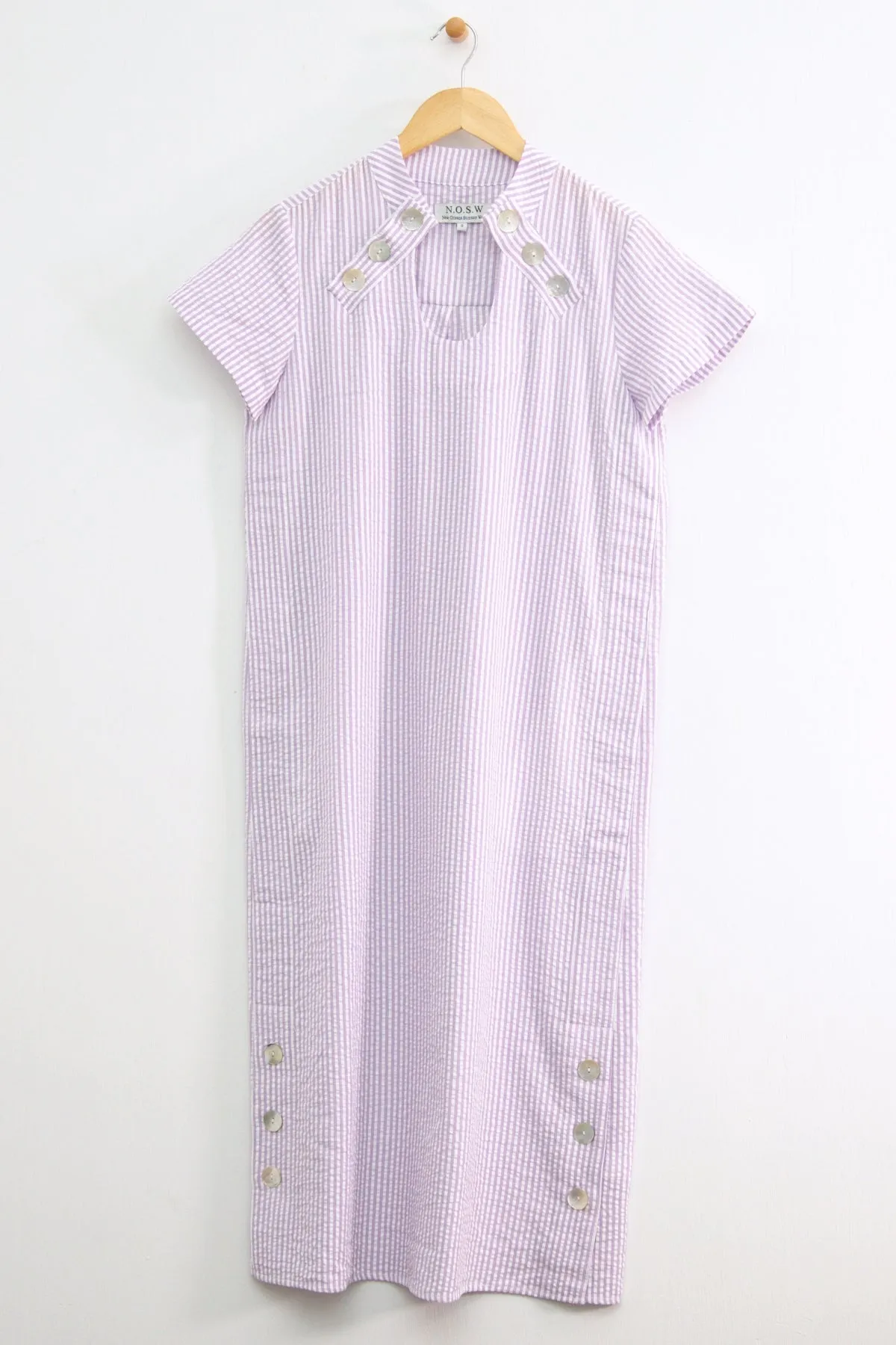 48" Seersucker Short Sleeve U Neck Dress