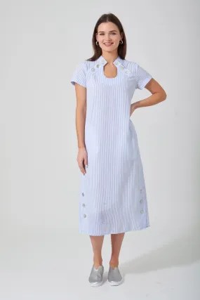 48" Seersucker Short Sleeve U Neck Dress