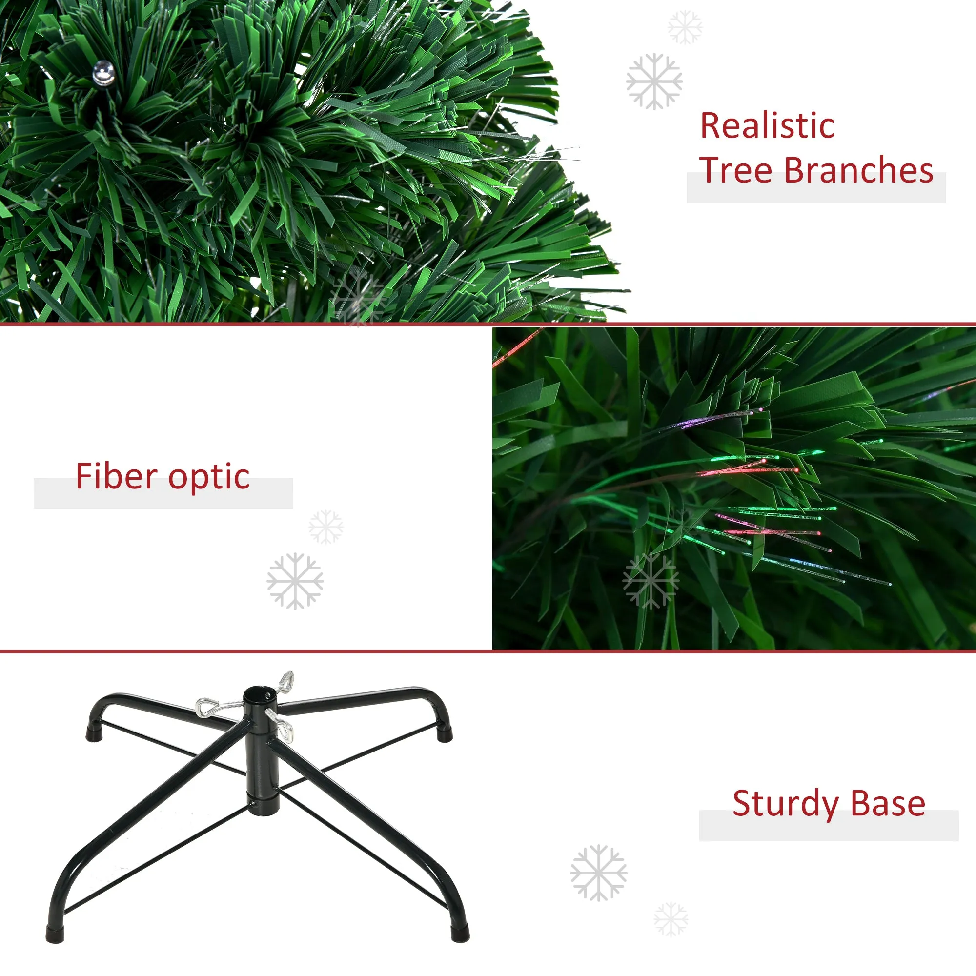 5FT Green Fiber Optic Xmas Tree Pre-Lit Fibre Optic Artificial Christmas Tree Multi-Colour