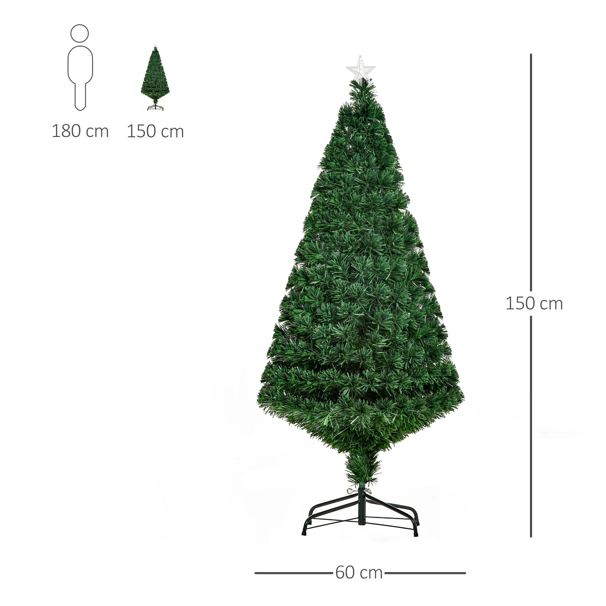 5FT Green Fiber Optic Xmas Tree Pre-Lit Fibre Optic Artificial Christmas Tree Multi-Colour