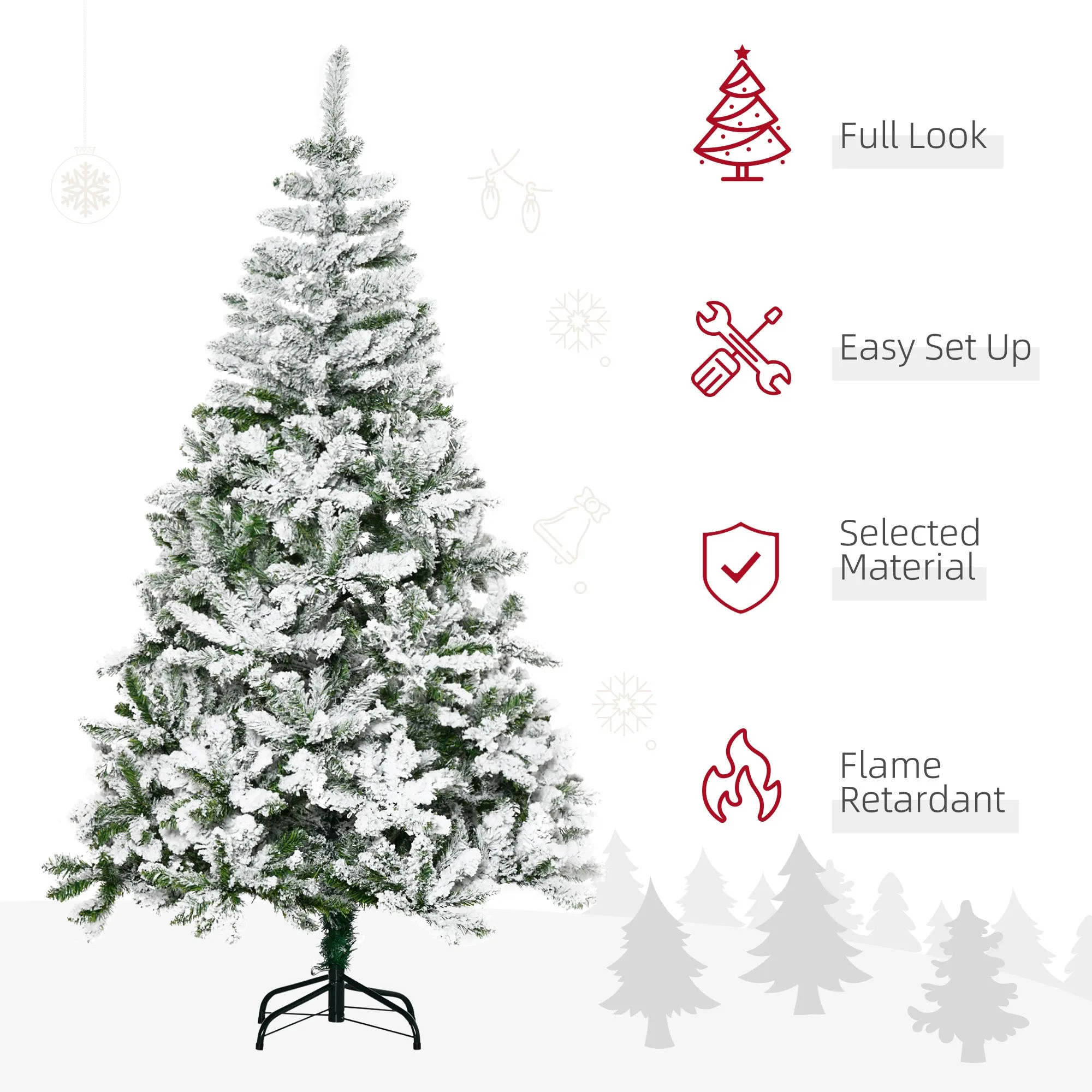 6ft Snow Flocked Artificial Christmas Tree w/ Realistic Branch Tips