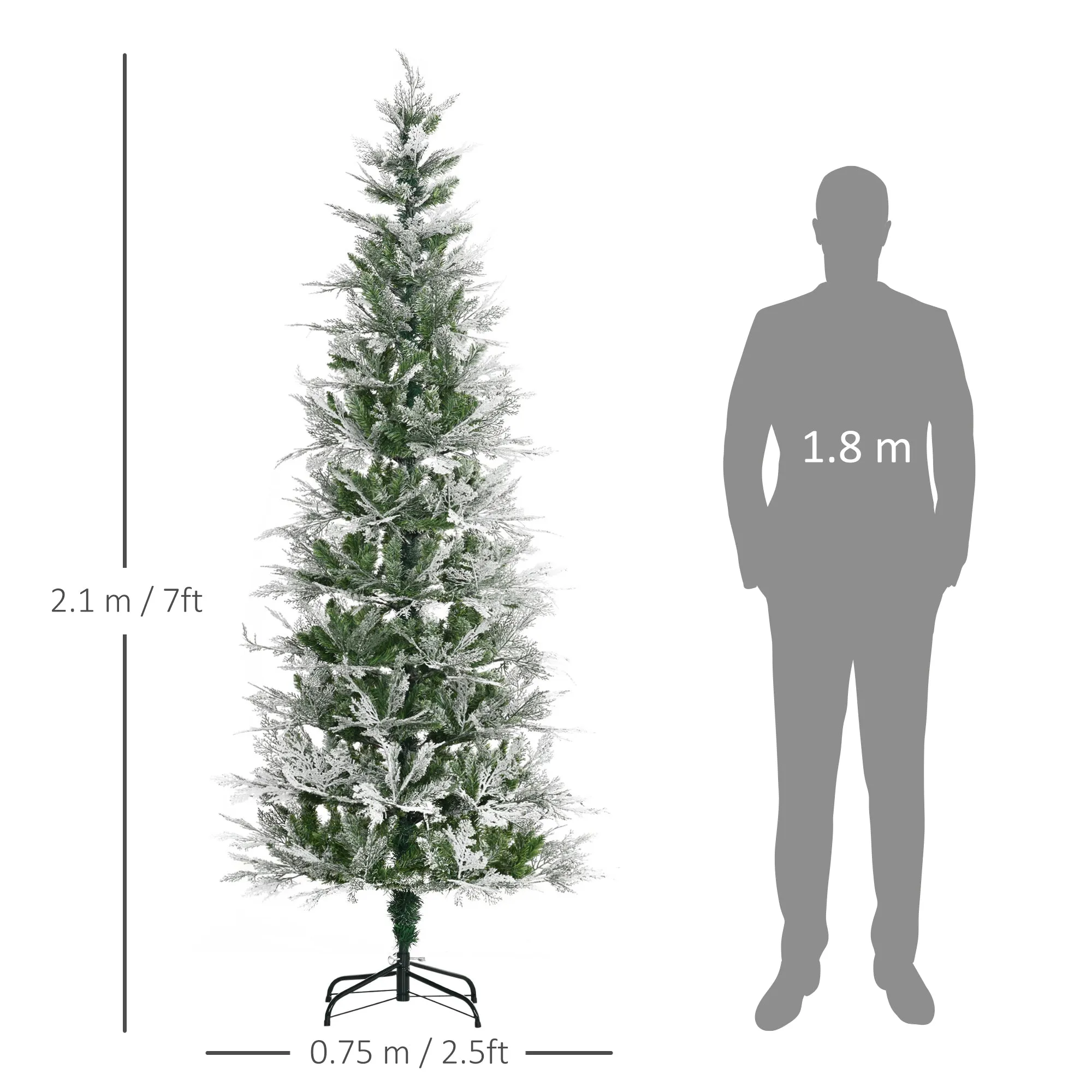 7 Foot Snow Flocked Artificial Christmas Tree Holiday with Pencil Shape