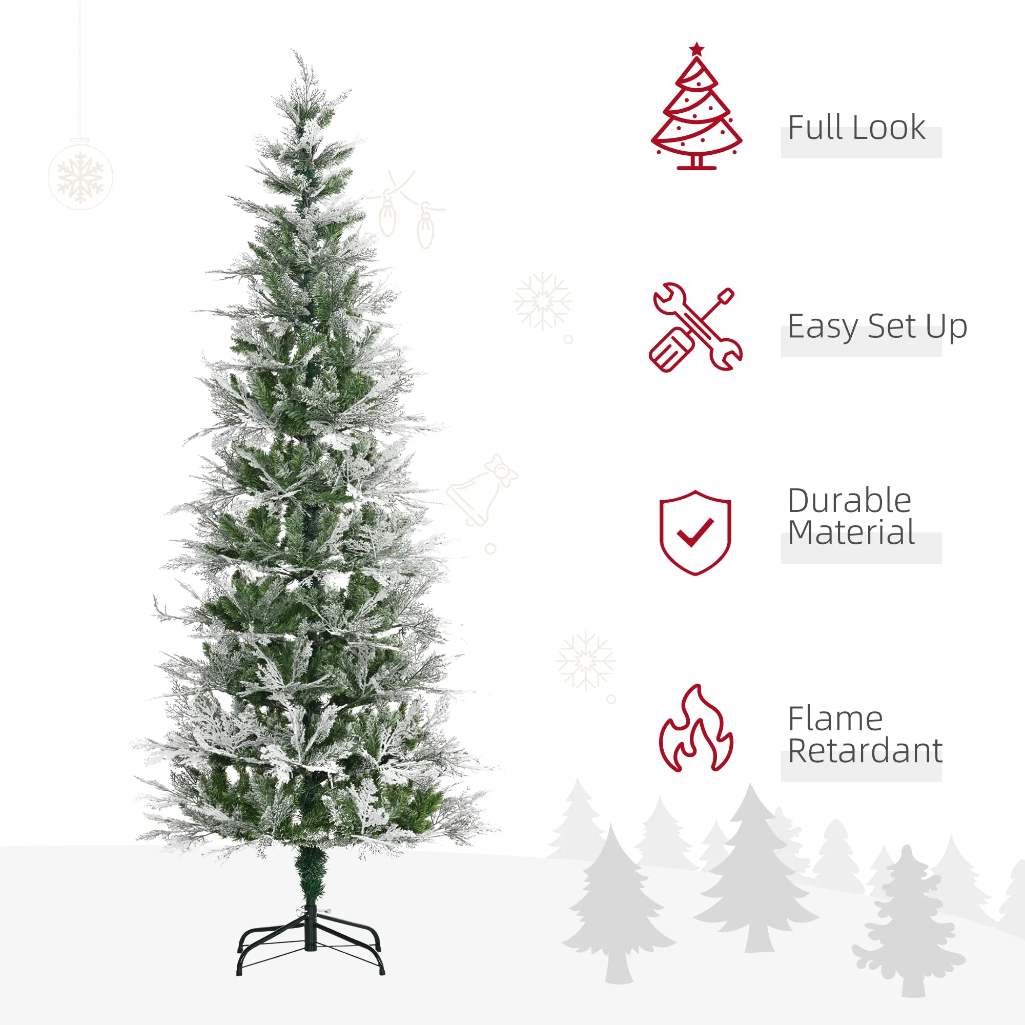 7 Foot Snow Flocked Artificial Christmas Tree Holiday with Pencil Shape