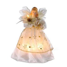 9" Ivory and Gold Lighted Angel Tree Topper, UL2111