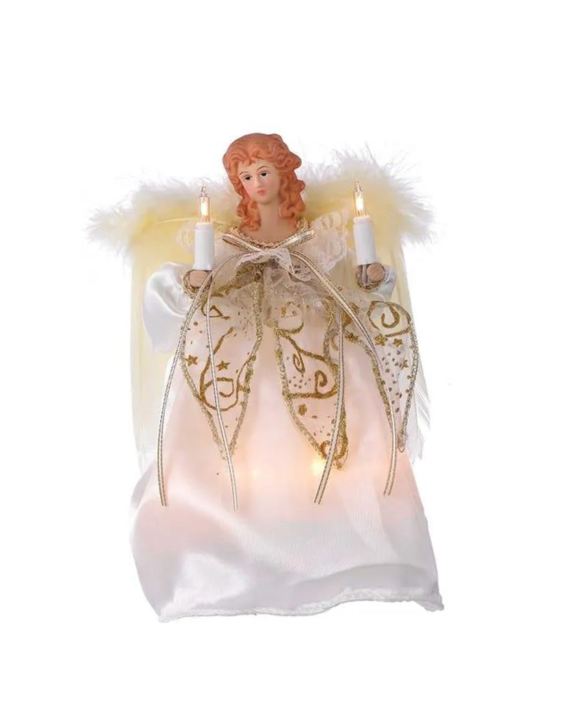 9" Ivory with Gold Trim Christmas Tree Angel Topper UL Light