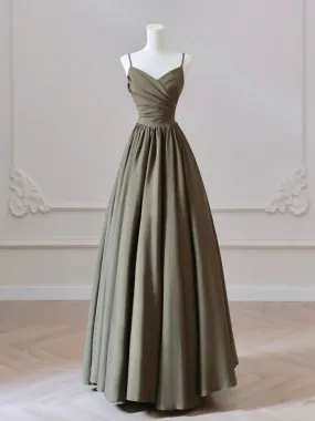 A-Line V Neck Satin Olive Green Long Prom Dress, Olive Green Long Formal Dress      fg4938