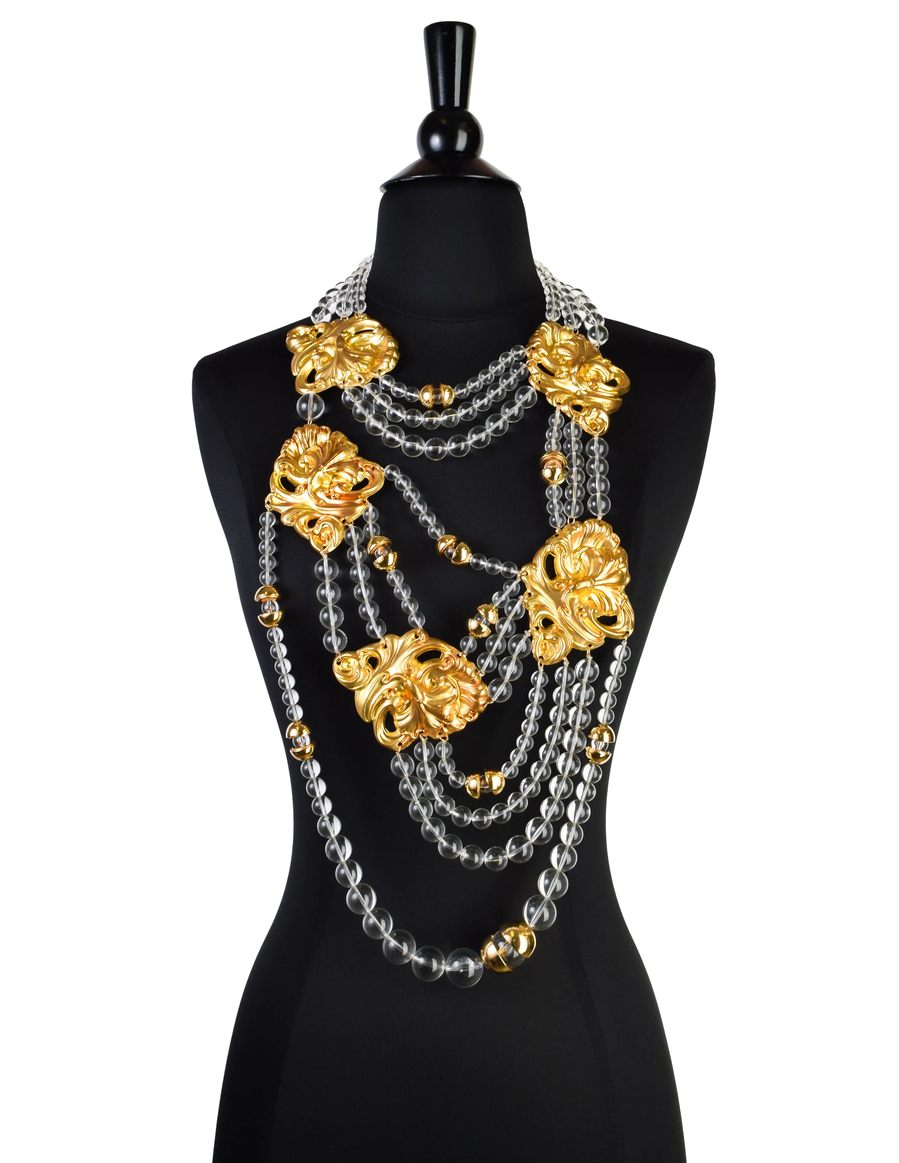 ABAKUS by Marsha Chun-Matsubara 2007 Clear Bead Golden Baroque Massive Waterfall Bib Necklace