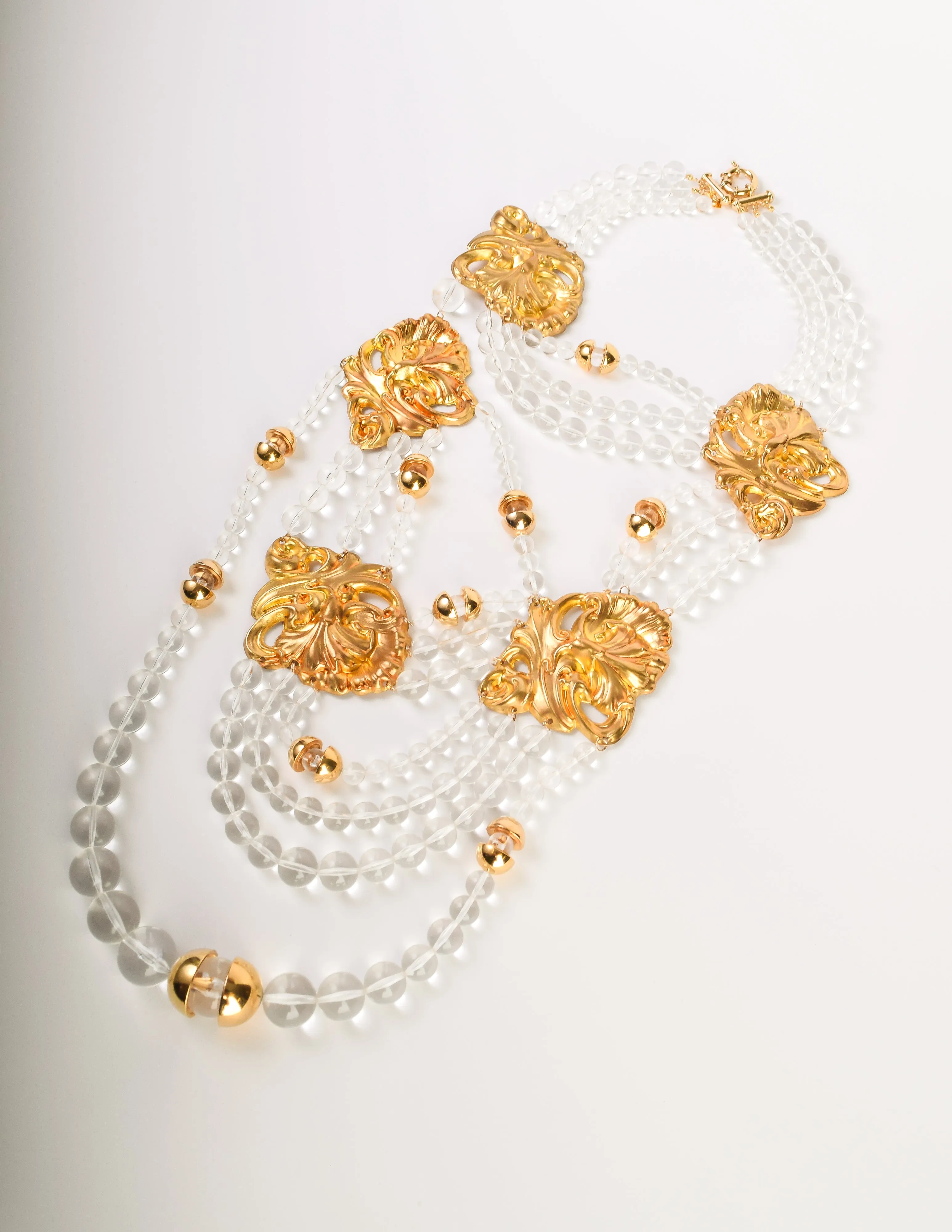 ABAKUS by Marsha Chun-Matsubara 2007 Clear Bead Golden Baroque Massive Waterfall Bib Necklace