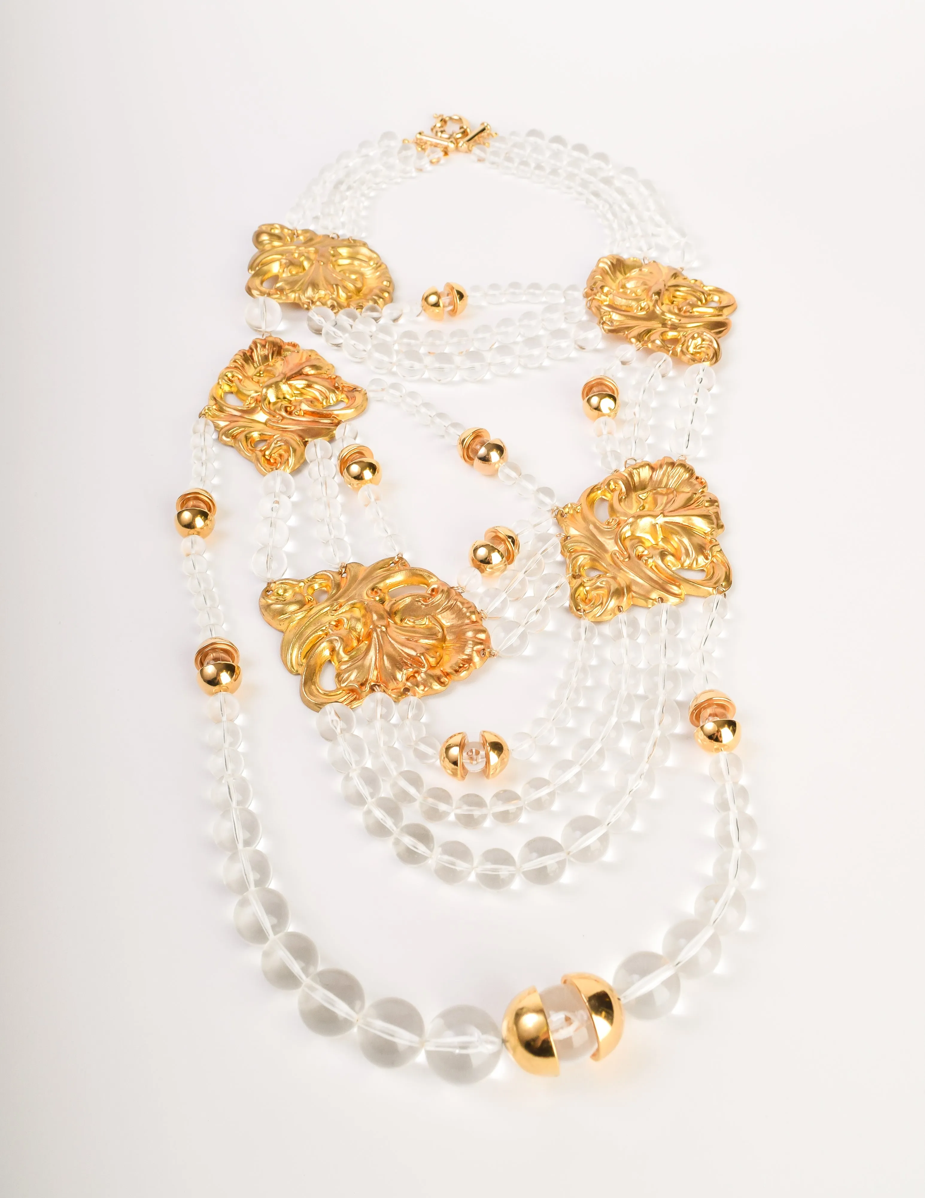 ABAKUS by Marsha Chun-Matsubara 2007 Clear Bead Golden Baroque Massive Waterfall Bib Necklace