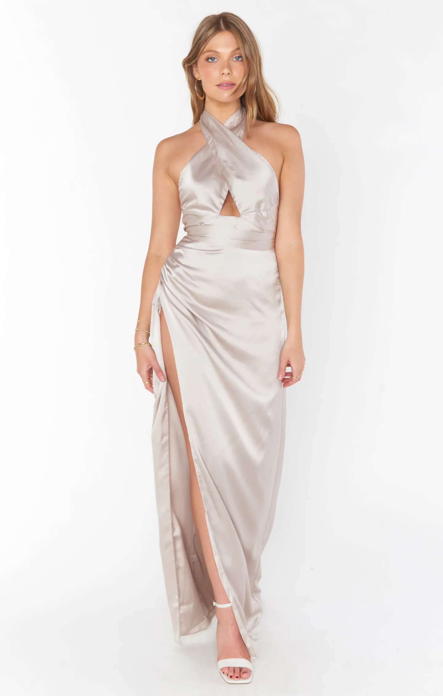 Adele Halter Maxi Dress ~ Show Me The Ring Luxe Satin