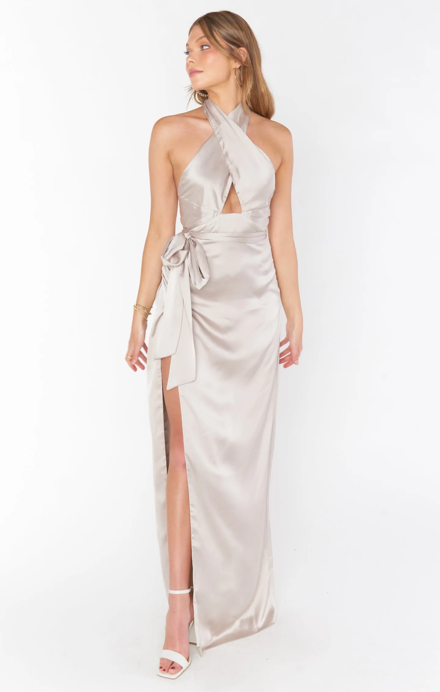 Adele Halter Maxi Dress ~ Show Me The Ring Luxe Satin