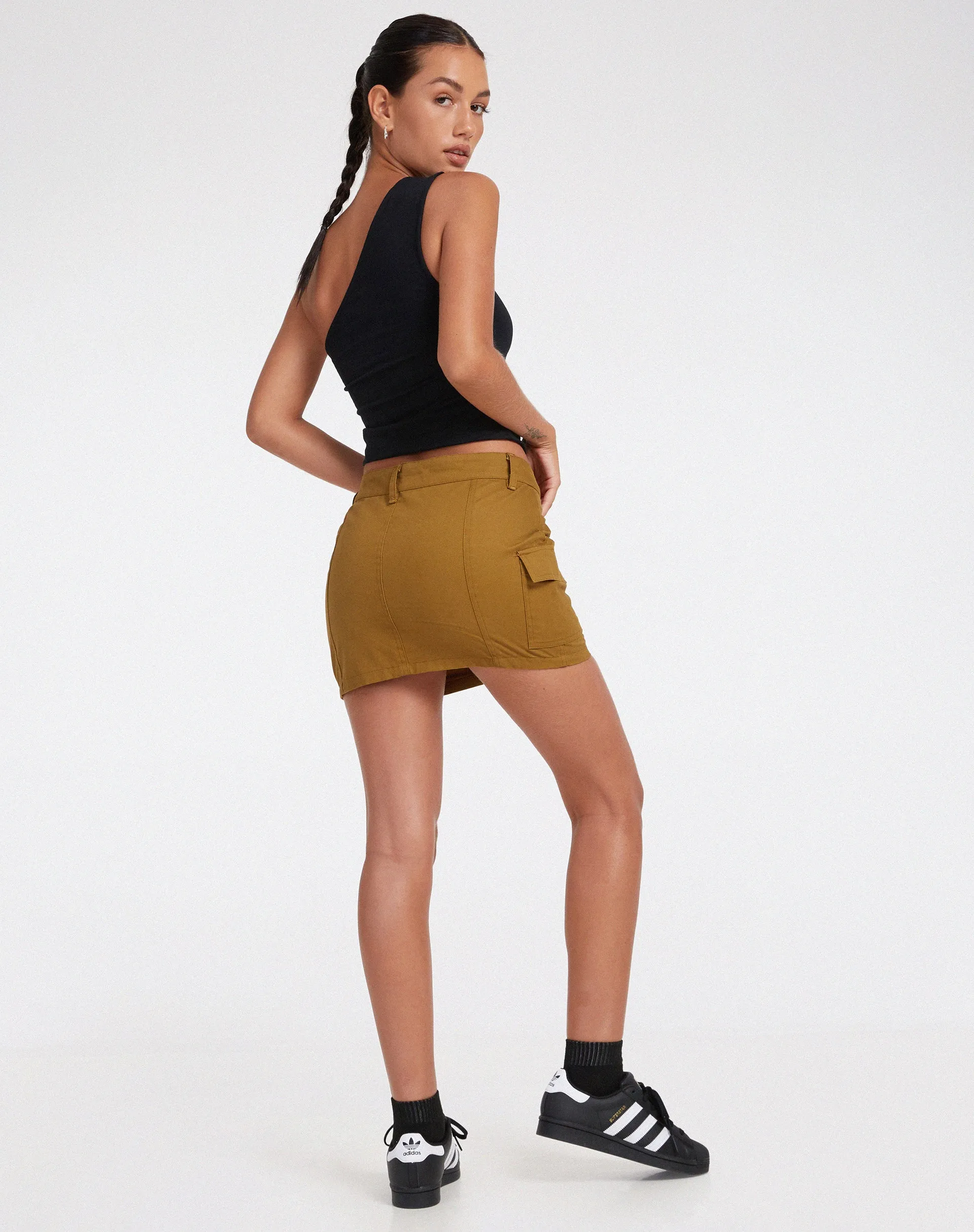 Ajeng Low Rise Cargo Mini Skirt in Panama Chestnut