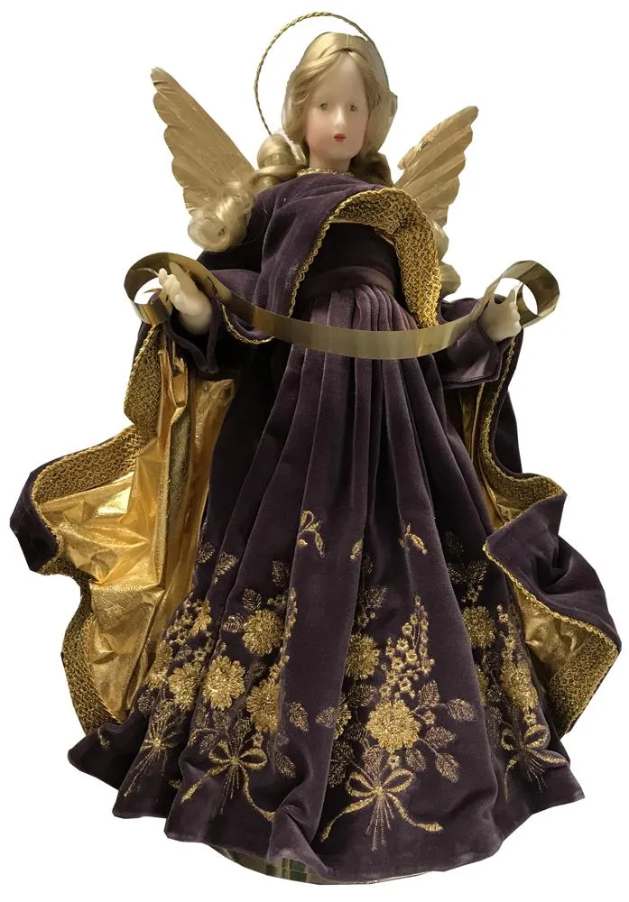 Angel with Long Hair in Purple Velvet Dress with Gold Brocade by Lenore Leidel in Iffeldorf