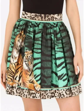 Animal-Printed Pleated Skirt