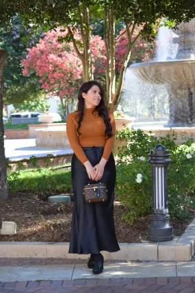 Arianna Black Satin Maxi Skirt