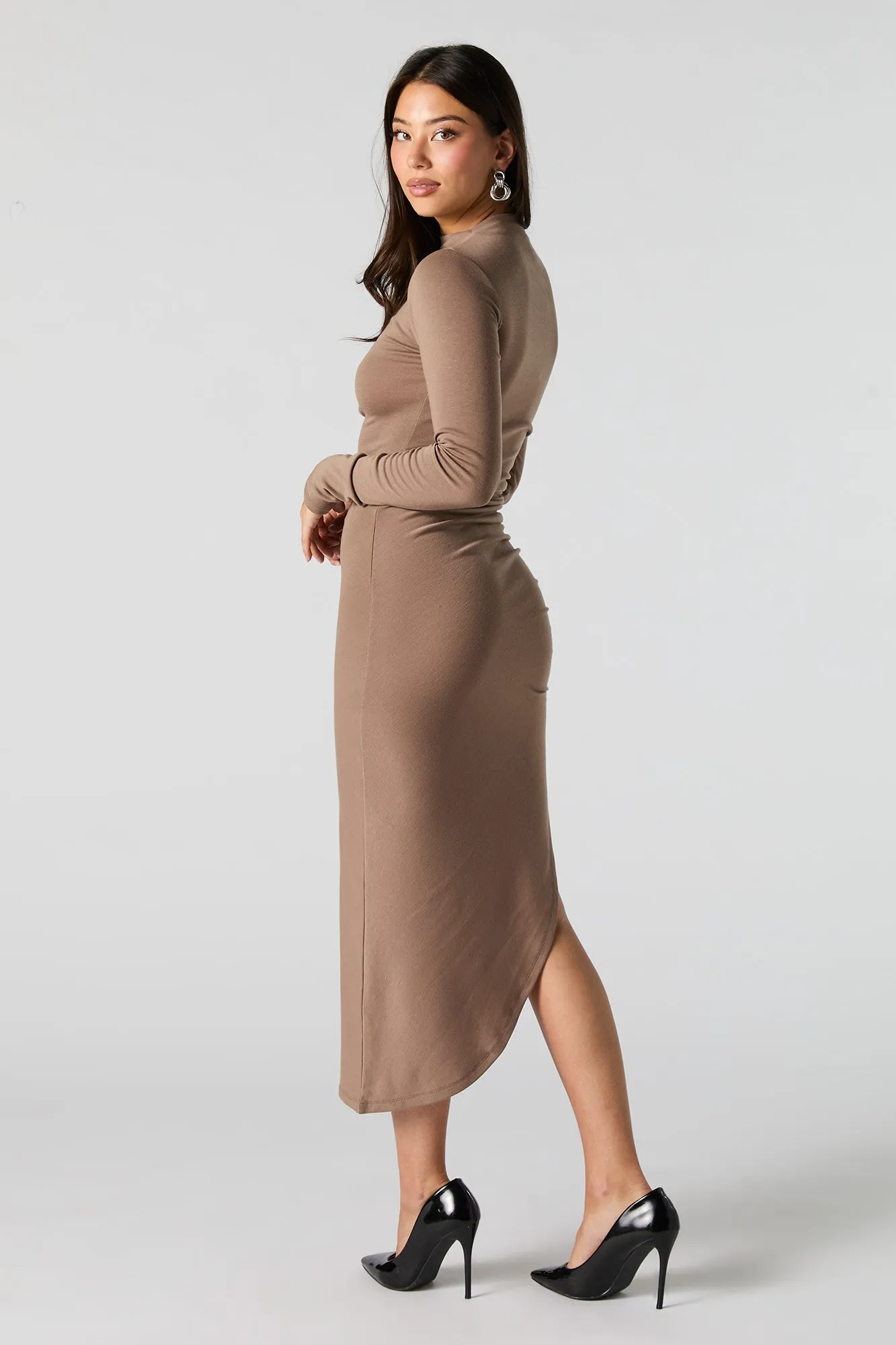 Asymmetrical Bodycon Long Sleeve Midi Dress