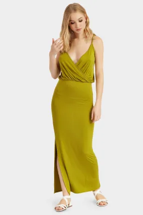 Avocado Wrap Front Side Slit Maxi Dress