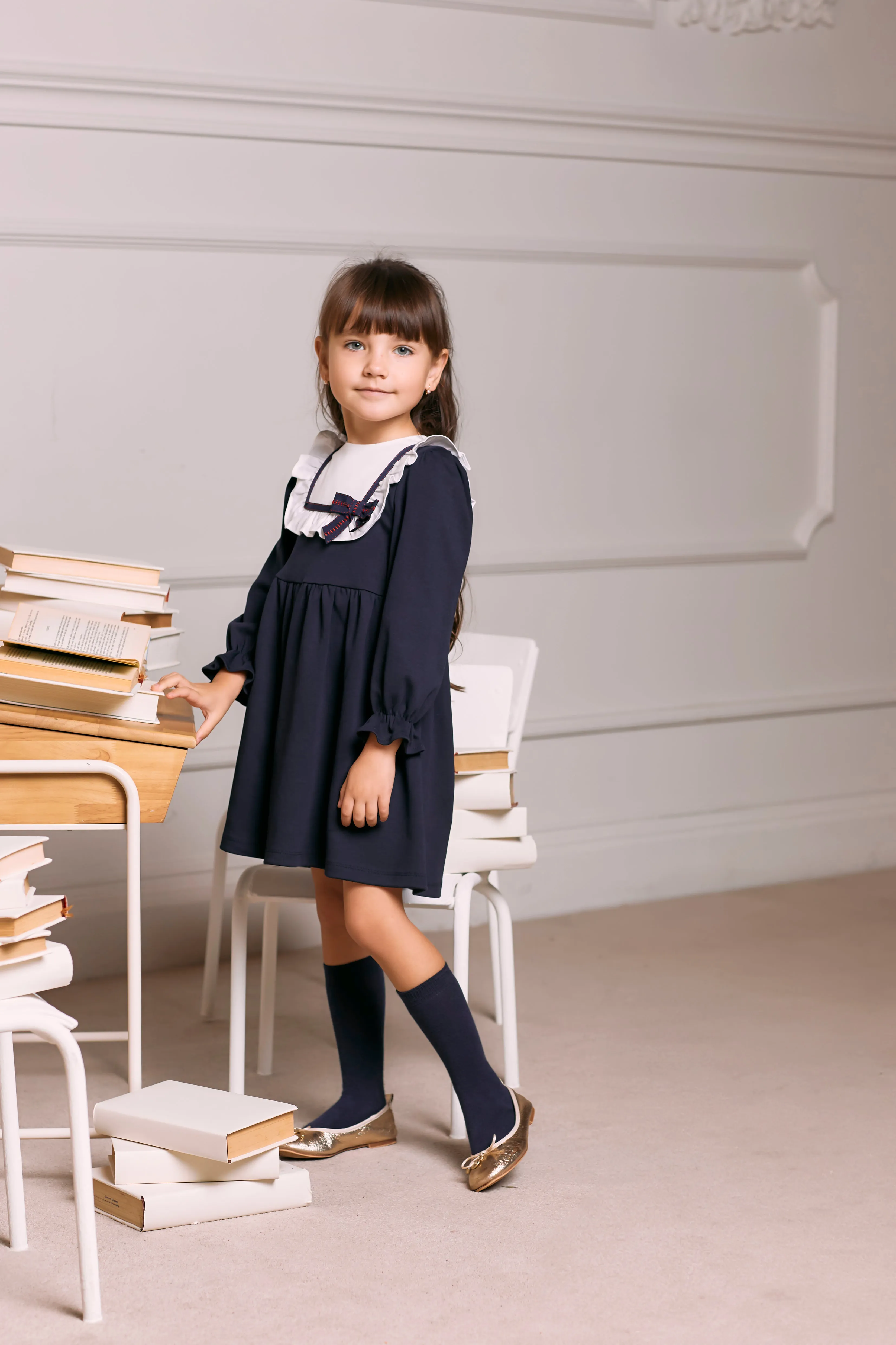 AW24 Patachou Girls Navy Blue Bow Dress