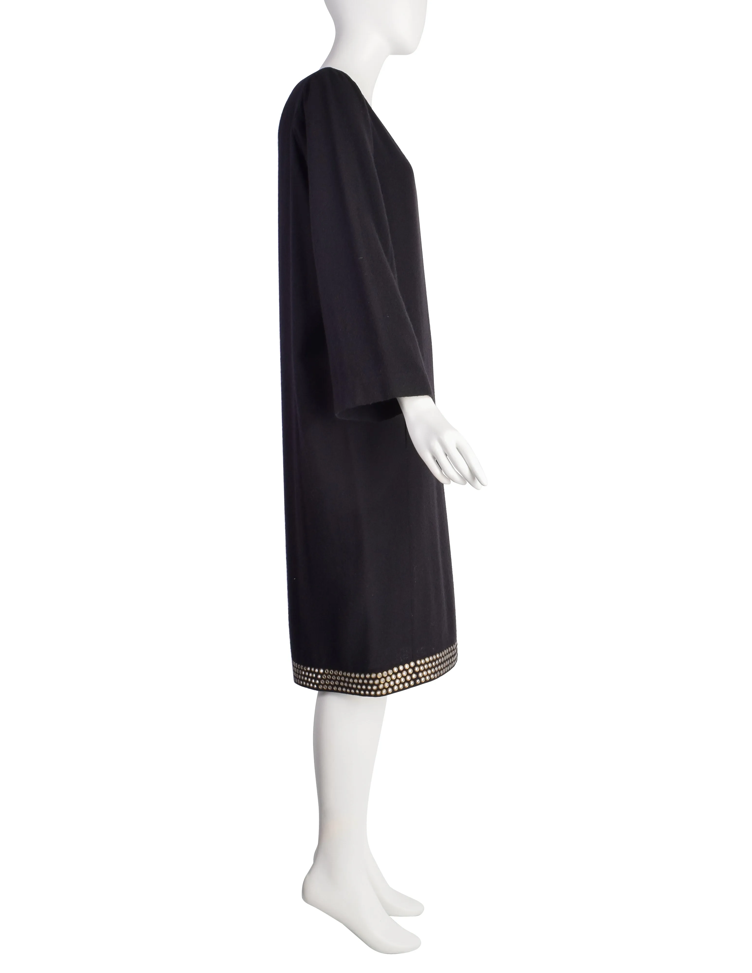 Azzedine Alaia Vintage 1980s Black Wool Grommet Trimmed Dress