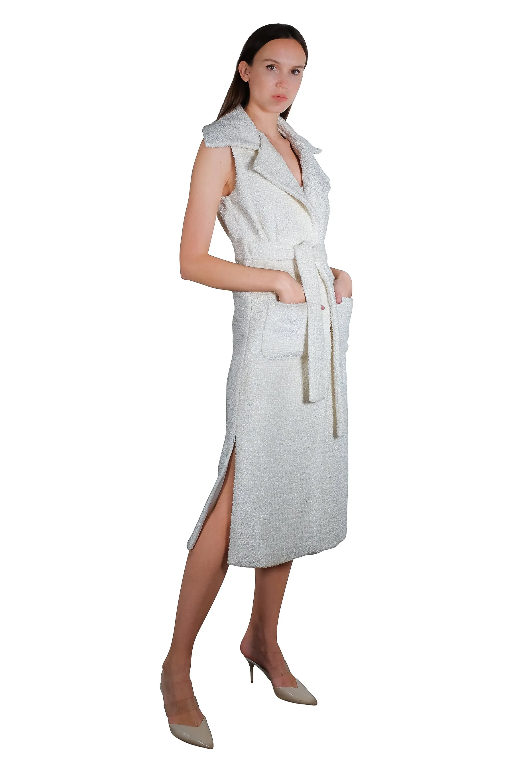 Bea Maxi Sleeveless Tweed Trench