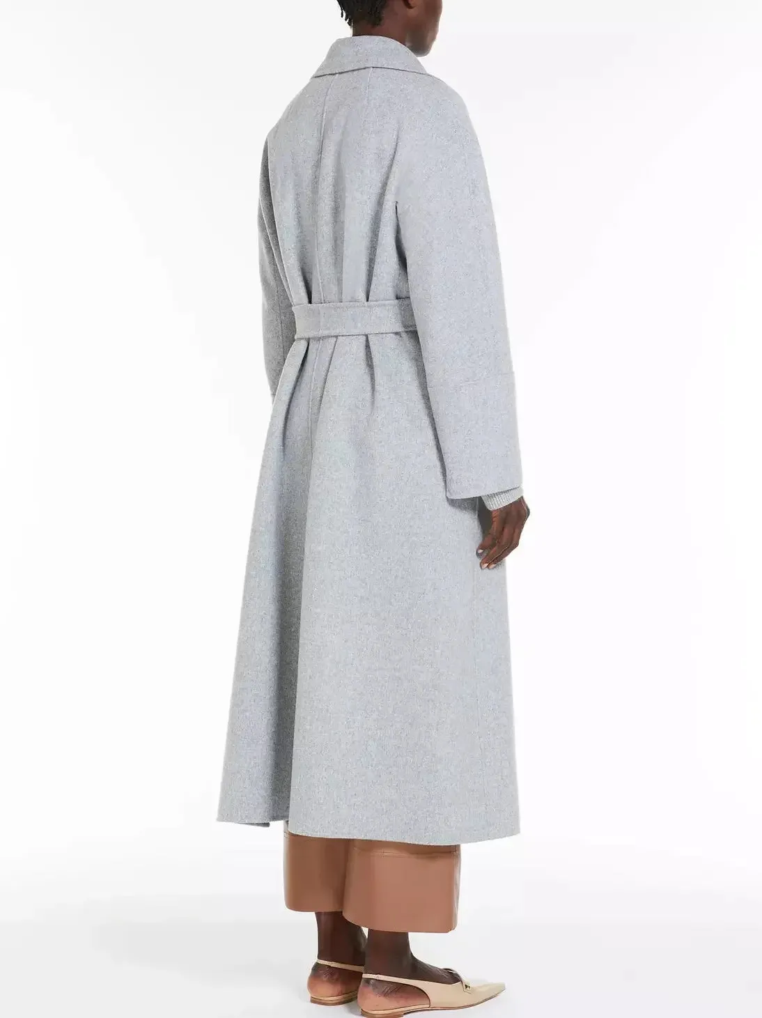 Belted Bathrobe Style Wool Wrap Coat in Grey