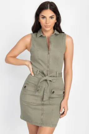 Belted Cargo Pockets Mini Dress