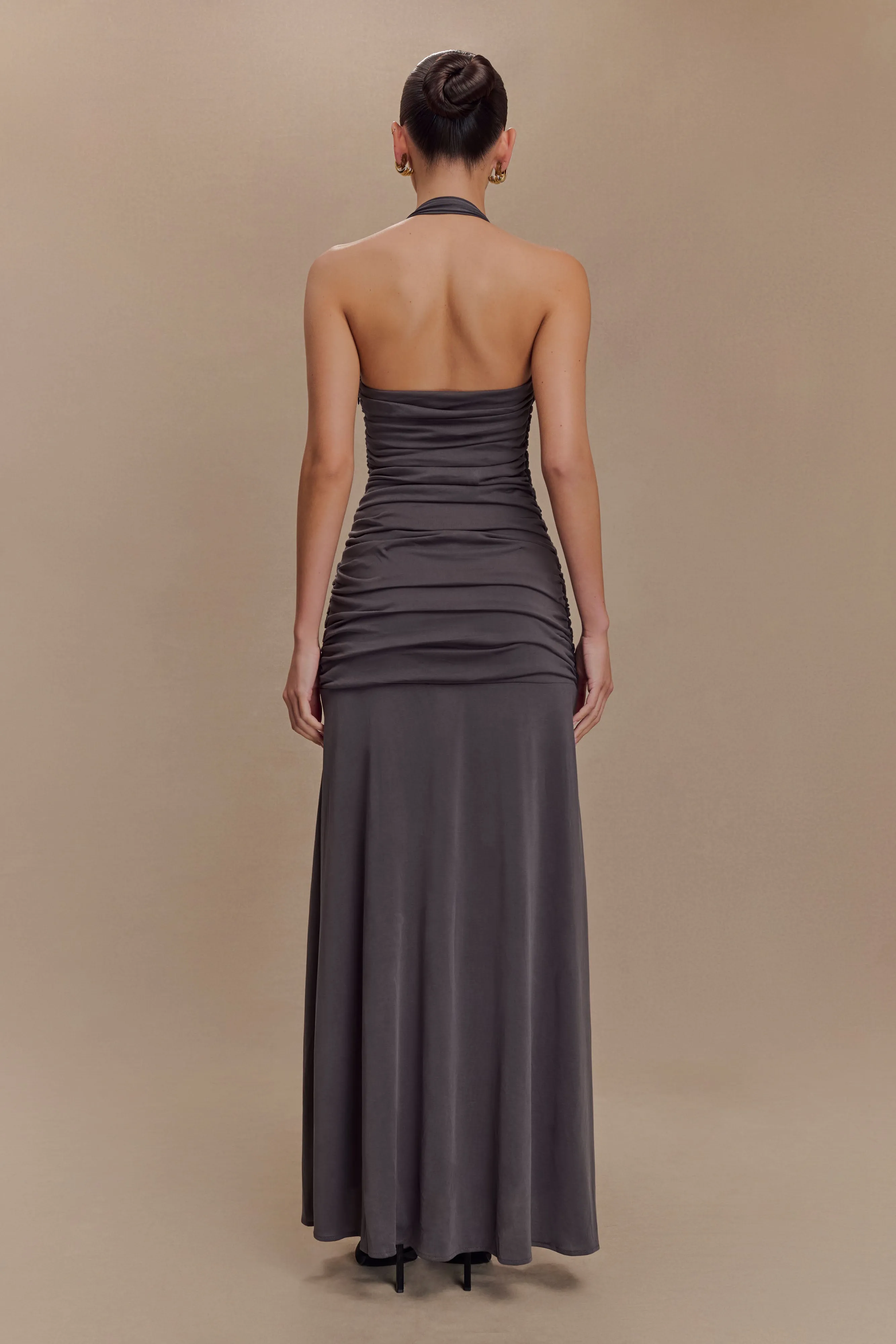 Bentley Peached Jersey Halter Maxi Dress - Charcoal