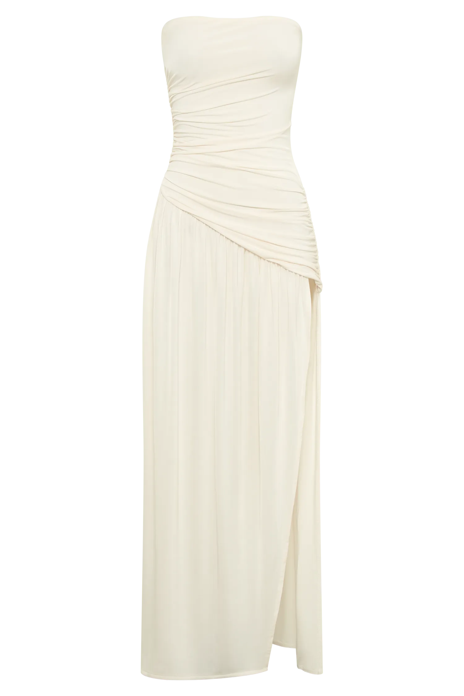 Bex Strapless Slinky Maxi Dress With Split - Ivory