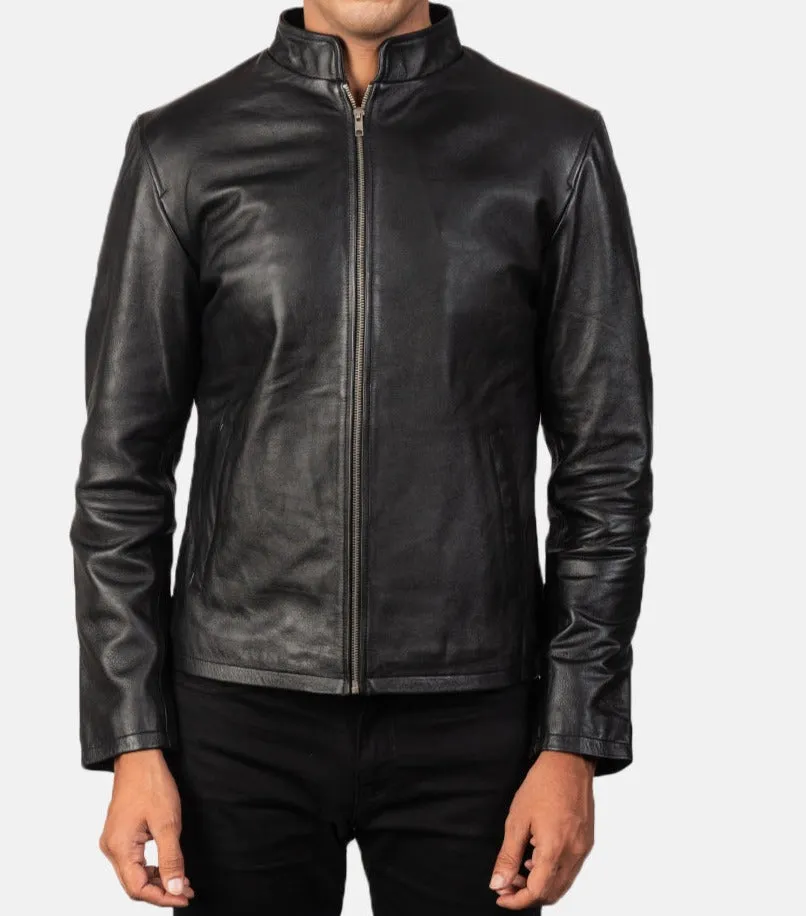 BIKER-1405 MUSH Black Leather Biker Jacket