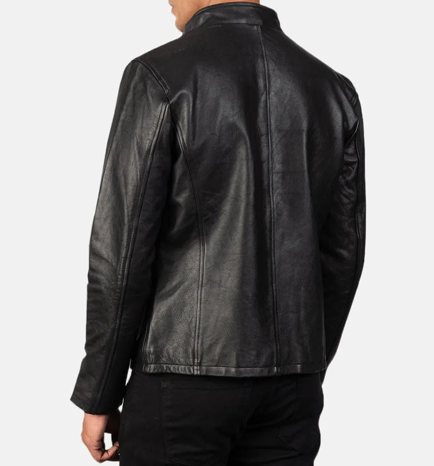 BIKER-1405 MUSH Black Leather Biker Jacket