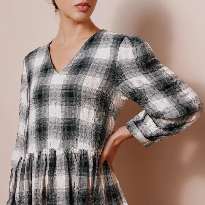 Black & Cream Plaid Midi Dress by Albaray