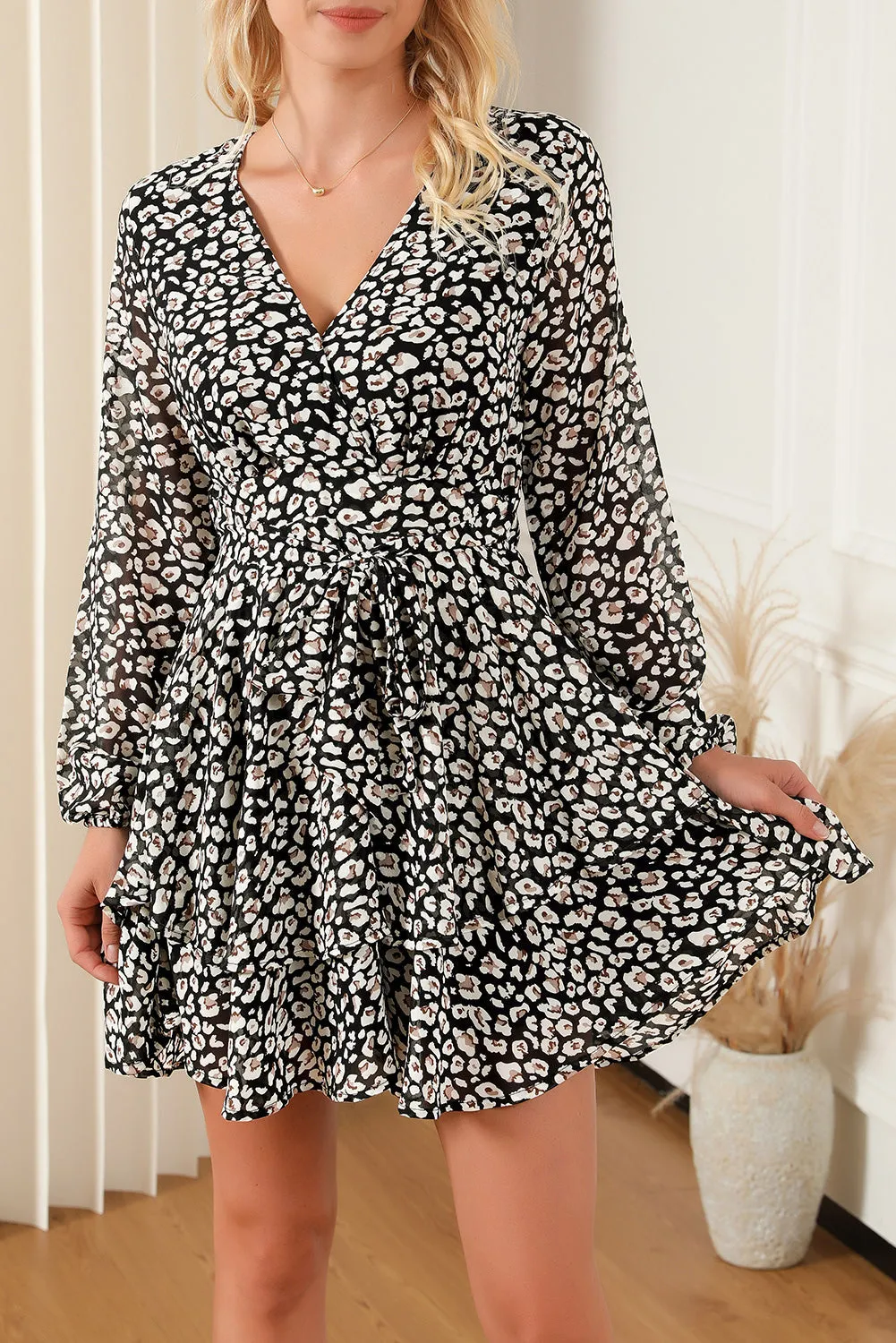 Black and White Leopard Print Mini Dress